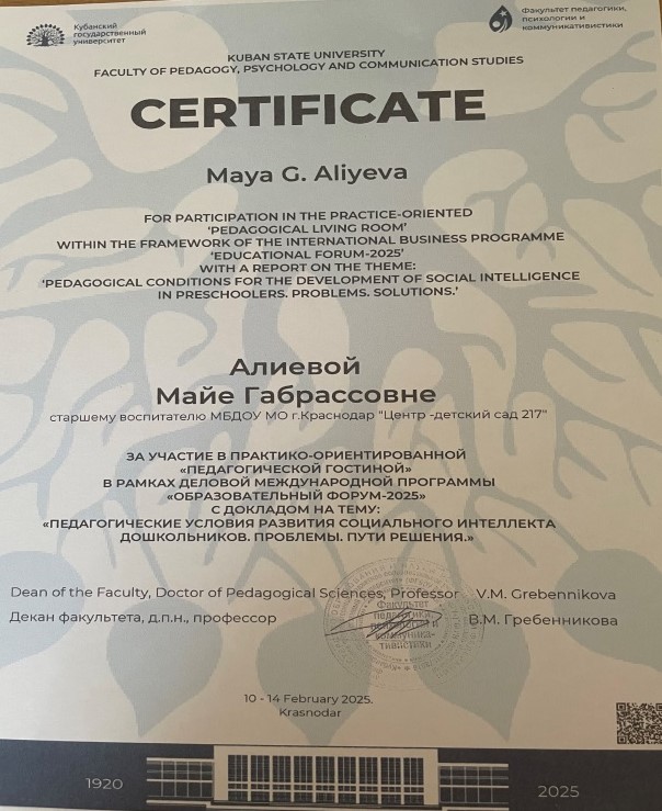 Сертификат о публикации Алиева М.Г.